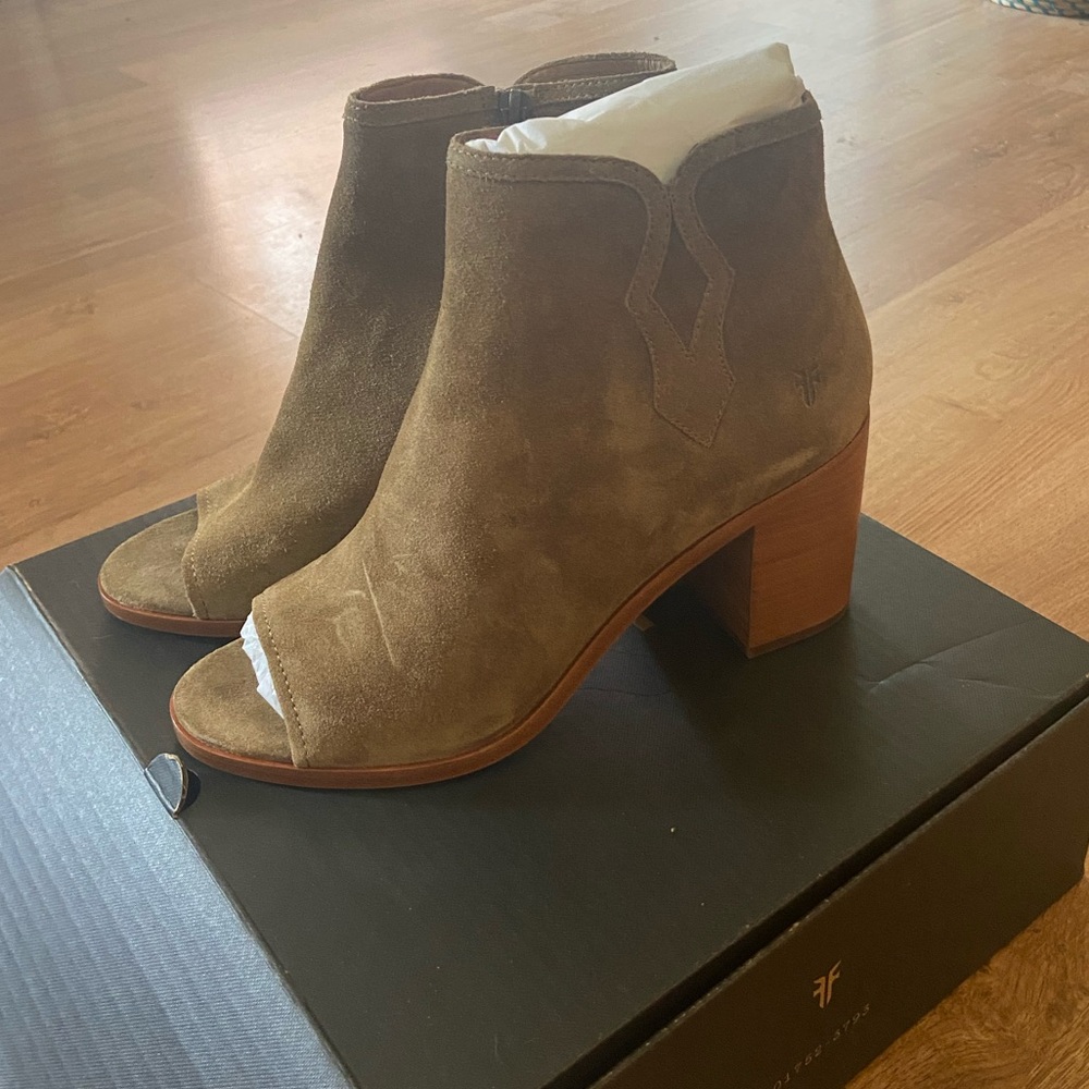 Frye “Danica” peep-toe booties.